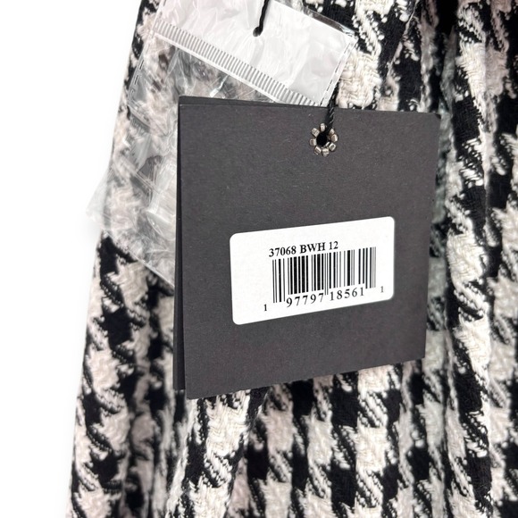 NWT Mac Duggal Ieena‎ Black White Strapless Boucle A Line Midi Dress W/3D Flower - Picture 14 of 15